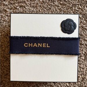 Chanel White Box with Navy Ribbon and Flower
